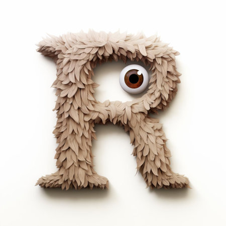 the taupe monster, a whimsical illustration, proudly displays the bold letter r on a crisp white background, adding a touch of playfulness to any space, perfect for nursery decor, alphabet learning, and educational art, blending fun with functionality. ai generatedの素材