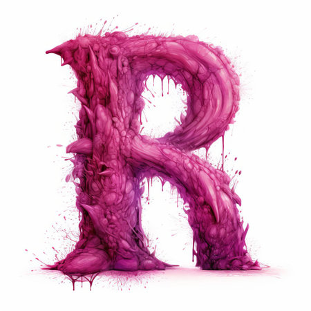 the magenta monster proudly displays the bold and playful letter r on a crisp white background, adding a pop of vibrant color and whimsical fun to any space, perfect for kids' rooms, nurseries, or offices seeking a creative and quirky touch. ai generatedの素材
