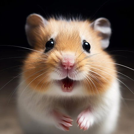 this adorable hamster face showcases a cute and curious expression, with bright beady eyes and a twitching whisker, highlighting the endearing features of these small, furry, and lovable pets that bring joy and companionship to many animal lovers and enthusiasts. ai generatedの素材