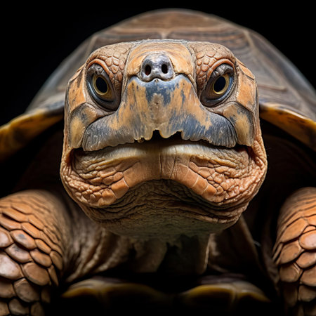 the tortoise's adorable face features a gentle smile, wrinkled skin, and wise, ancient eyes, showcasing its unique characteristics and captivating beauty, perfect for reptile enthusiasts and animal lovers who appreciate the slow and steady pace of these incredible creatures in their natural habitats. ai generatedの素材