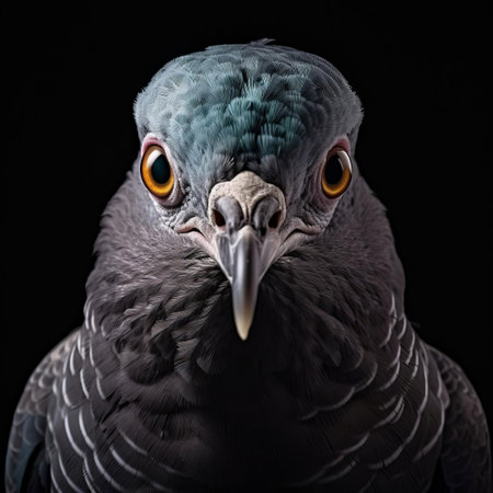 this charming pigeon face showcases a gentle expression, with soft feathers and a subtle sheen, highlighting the bird's unique features and captivating gaze, perfect for nature enthusiasts and bird lovers alike, exploring the wonders of urban wildlife and avian beauty. ai generatedの素材
