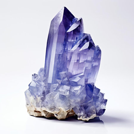 the iolite stone, a mesmerizing gemstone, sits elegantly on a pristine white background, showcasing its captivating violet-blue hue and intricate crystal structure, perfect for jewelry making, healing practices, and mineral collectors, highlighting its rarity and beauty in the world of gemology. ai generatedの素材