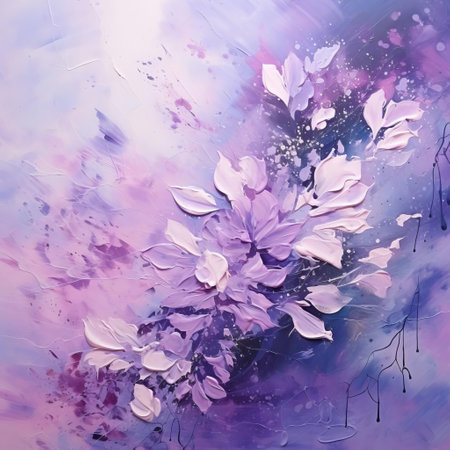 the vibrant lilac abstract painting bursts with creative energy, showcasing swirling brushstrokes and bold textures that evoke emotions and spark imagination, perfect for adding a pop of color and modern flair to any room's decor, blending artistry and expressionism. ai generatedの素材