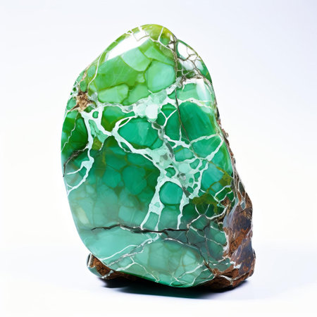 the variscite stone, a rare and vibrant mineral, showcases its mesmerizing turquoise-blue hues against a pristine white background, highlighting its unique crystal patterns and subtle texture, perfect for jewelry making, decorative accents, and mineral collectors alike. ai generatedの素材