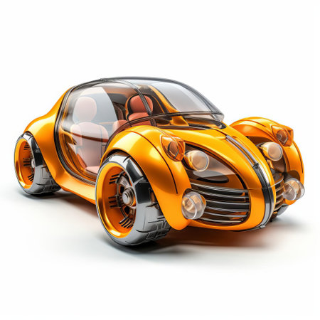 the sleek 3d car model is showcased against a pristine white background, highlighting its futuristic design and vibrant colors, perfect for automotive enthusiasts and graphic designers seeking high-quality visuals for their projects, advertisements, and digital art. ai generatedの素材