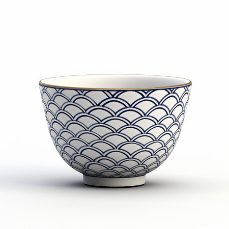 the sake cup, a delicate and intricately designed ceramic vessel, sits elegantly isolated on a pristine white background, showcasing its subtle curves and refined beauty, perfect for sipping japan's national beverage in a tranquil setting, evoking feelings of serenity and cultural sophistication. ai generatedの素材