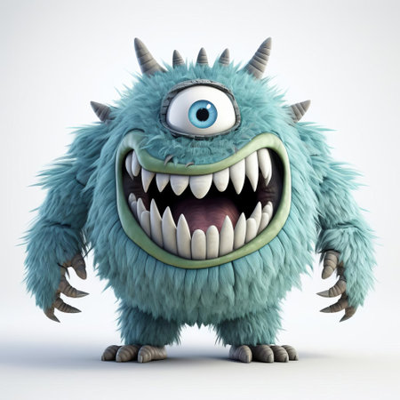 the terrifying 3d monster creature stands proudly on a pristine white background, showcasing its full body in all its fearsome glory, with razor-sharp claws, glowing red eyes, and scaly skin, evoking a sense of dread and awe in this high-quality digital art rendering. ai generatedの素材