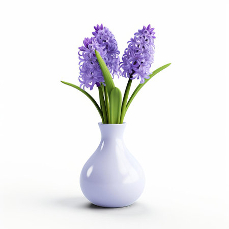 the vase, adorned with a beautiful hyacinth flower, sits elegantly isolated on a pristine white background, showcasing its delicate petals and vibrant colors, perfect for spring and easter decorations, floral arrangements, and still life photography. ai generatedの素材