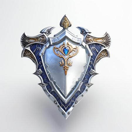 the medieval knight's 3d cape shield sword stands proudly against a crisp white background, showcasing its intricate details and majestic design, evoking a sense of chivalry and honor, perfect for fantasy and historical art, gaming, and film productions, or as a symbol of strength and courage. ai generatedの素材