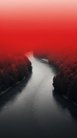 river serenely flows through the heart of a lush green forest, surrounded by majestic trees and vibrant foliage, capturing the essence of minimalism in nature, where simplicity and tranquility reign supreme, evoking a sense of calmness and peaceful coexistence with the environment. ai generatedの素材