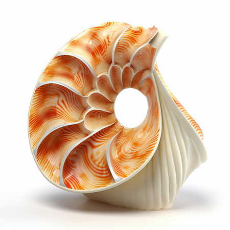 the 3d shell, a stunning visual representation of a marine treasure, sits elegantly on a pristine white isolated background, showcasing its intricate details and textures, perfect for graphic designs, digital art, and marine life enthusiasts, evoking feelings of serenity and oceanic wonder. ai generatedの素材