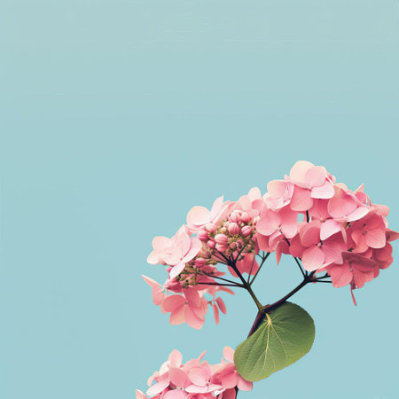 hydrangea flowers bloom beautifully against a soft, simple, and minimal vintage-inspired background, evoking a sense of classic elegance and sophistication, perfect for adding a touch of nostalgia and romance to any design or decor, ideal for spring and summer themes. ai generatedの素材