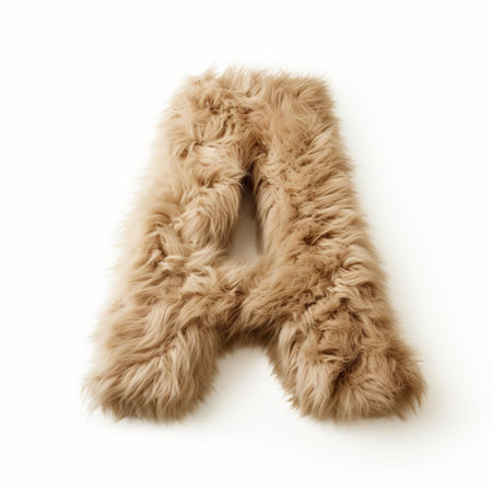 the taupe furry letter a sits prominently on a crisp white background, its soft, velvety texture and earthy tone evoking feelings of warmth and coziness, perfect for alphabet-themed designs, nursery decor, and educational materials that require a touch of whimsy and sophistication. ai generatedの素材