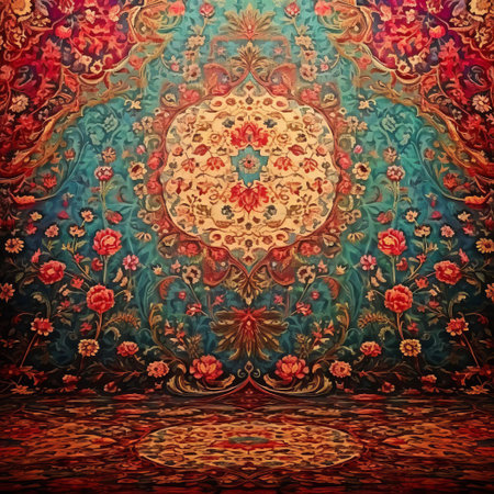 the carpet background, a vibrant and colorful textile floor covering, adds warmth and coziness to any room, featuring intricate patterns and designs that complement modern interior decor, perfect for home decoration, flooring ideas, and interior design inspiration. ai generatedの素材