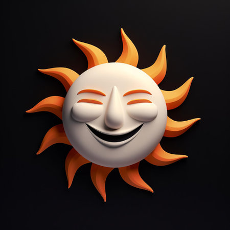 the sun shines brightly in this adorable 3d illustration, standing out against a stark black background, its vibrant yellow hue and endearing facial expression radiating warmth and happiness, perfect for adding a touch of whimsy to any digital design or social media post. ai generatedの素材