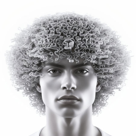 the handsome 3d male model with curly hair poses confidently on a pristine white isolated background, showcasing his stylish locks and charming facial features, perfect for e-learning, advertising, and graphic design projects that require a modern and youthful vibe. ai generatedの素材