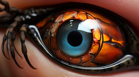the beetle's eye is a marvel of nature, showcasing an astonishing level of detail and realism in this close-up photograph, highlighting the intricate patterns and textures of the insect's compound eye, a true masterpiece of evolutionary adaptation in the world of entomology. ai generatedの素材