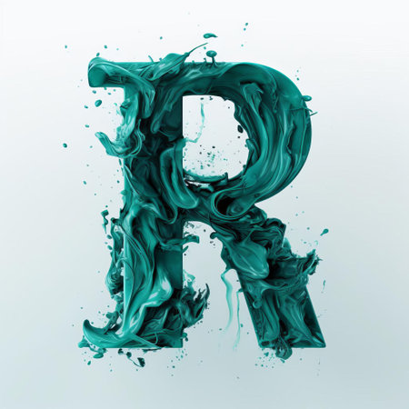 the elegant teal vector letter r stands out against a crisp white background, showcasing a modern and sophisticated design element perfect for logos, branding, and typography projects, ideal for digital artists and graphic designers seeking a bold and eye-catching visual statement. ai generatedの素材