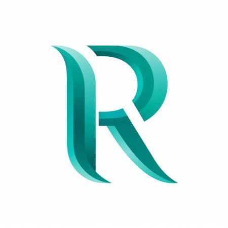 the elegant teal vector letter r stands out against a crisp white background, perfect for modern designs, logos, and typography projects, adding a touch of sophistication and style to any visual composition, ideal for digital art, graphic design, and creative expressions. ai generatedの素材