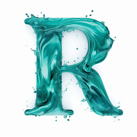 the elegant teal vector letter r stands out against a crisp white background, perfect for modern designs, logos, and typography projects, adding a touch of sophistication and style to any visual composition, ideal for digital art and graphic design enthusiasts. ai generatedの素材