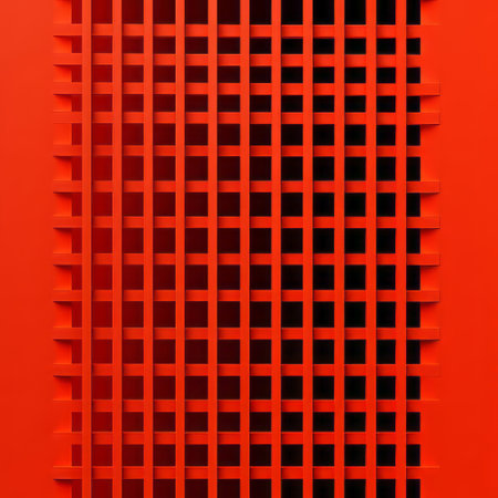 the vibrant vermillion grid, set against a stark white background, exudes a sense of modern minimalism, evoking feelings of simplicity and elegance, perfect for adding a pop of color to any room's decor, while its geometric pattern adds a touch of sophistication and visual interest. ai generatedの素材