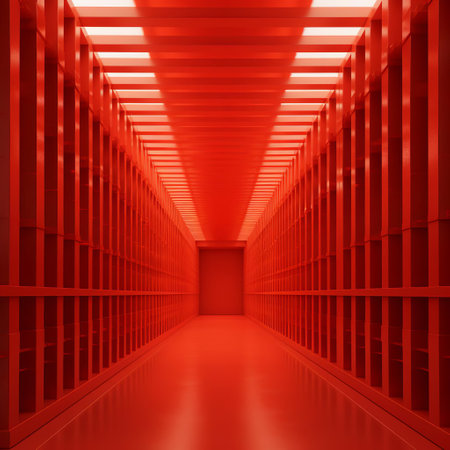 the vibrant vermillion grid, set against a stark white background, exudes a sense of modern minimalism, evoking feelings of simplicity and elegance, perfect for those who appreciate clean design and bold color statements in their interior decor or graphic design projects. ai generatedの素材