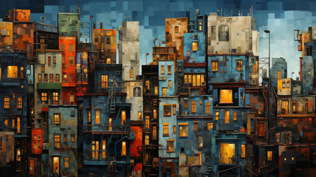 cityscape unfolds in this stunning impressionistic oil illustration, capturing the vibrant essence of urban life with swirling brushstrokes and a kaleidoscope of colors, evoking feelings of nostalgia and wonder, perfect for art enthusiasts and city lovers alike, evoking the beauty of metropolitan landscapes. ai generatedの素材