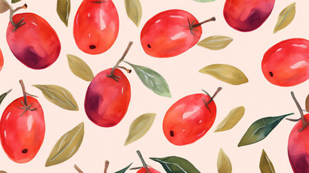 the tamarillo, a vibrant and exotic fruit, takes centre stage in this stunning watercolour-style illustration, showcasing its intricate pattern of red and yellow hues, evoking feelings of tropical warmth and summer freshness, perfect for foodies and nature lovers alike, adding a pop of colour to any kitchen or dining space. ai generatedの素材