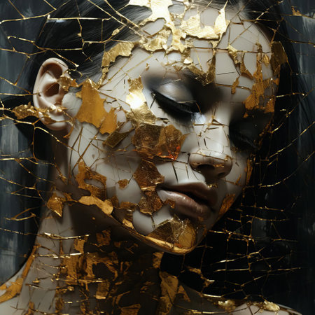 golden ornaments crackled with gold, adorned with intricate patterns and swirling designs, adding a touch of luxury and sophistication to any room, perfect for decorative accents, home decor, and interior design inspiration. ai generatedの素材