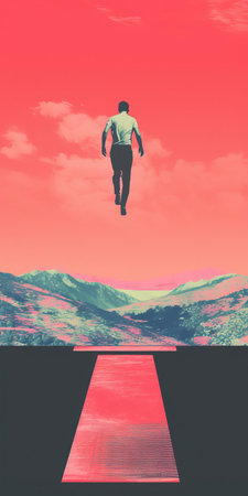 trampoline enthusiasts will love this vibrant risograph print that embodies the essence of minimalism, featuring a bold, glitch art-inspired design that adds a touch of futuristic flair to any room's decor, perfect for those who appreciate simplicity with a twist of digital chaos. ai generatedの素材