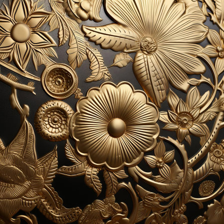 the ornate picture frame is embossed with gold filigree, showcasing intricate designs and patterns that add a touch of luxury and sophistication to any room's decor, perfect for displaying cherished family portraits or elegant landscape photography. ai generatedの素材