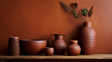 terracotta, a rustic earthenware material, is showcased in a beautiful medium brown hue, evoking a sense of natural elegance and warmth, perfect for adding a touch of earthy charm to home decor, pottery, and architectural designs, blending seamlessly with outdoor and indoor spaces. ai generatedの素材