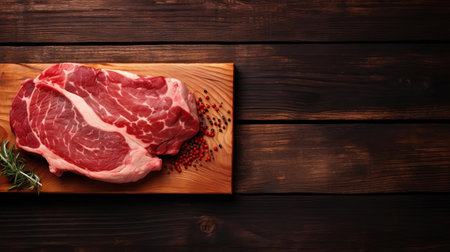 freshly cut meat lies arranged on a rustic wood table, showcasing a mouthwatering display of tender cuts, perfect for a savory dinner or barbecue gathering, evoking feelings of warmth and comfort, and highlighting the beauty of a simple, yet satisfying meal. ai generatedの素材