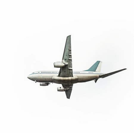 the airplane, a sleek and modern mode of transportation, takes center stage in this simplistic yet striking photo, set against a clean and crisp white background, highlighting its aerodynamic design and evoking a sense of freedom and adventure in the world of aviation. ai generatedの素材