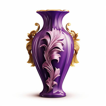 the luxury vase, adorned with delicate violet hues, stands elegantly isolated on a pristine white background, showcasing its sophisticated design and exquisite craftsmanship, perfect for adding a touch of refinement to any home decor or serving as a beautiful centerpiece. ai generatedの素材