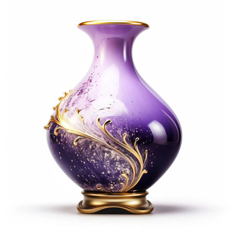 the luxury vase, adorned with delicate violet hues, stands elegantly isolated on a pristine white background, showcasing its sophisticated design and exquisite craftsmanship, perfect for adding a touch of refinement to any upscale interior decor or floral arrangement. ai generatedの素材