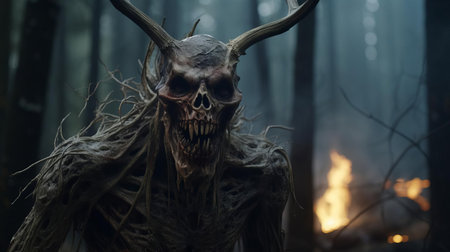 the demon beleth, a terrifying entity from ancient mythology, is depicted in this haunting 4k image, its grotesque features and menacing gaze evoking fear and dread, as if summoned from the depths of hell, its dark, twisted form radiating malevolent energy, exuding an aura of evil and foreboding. ai generatedの素材