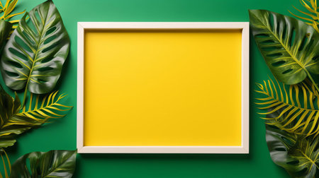 a vibrant yellow mockup background is elegantly framed by a bright green border, creating a stunning visual contrast that grabs attention, perfect for designers and artists looking to add a pop of color to their digital art, graphic designs, and social media posts. ai generatedの素材