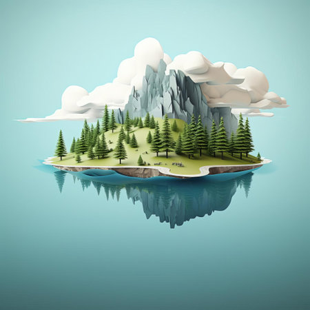 mountainous landscape stretches across the horizon, simplified to its essence in a stunning minimalist 3d rendering, evoking a sense of serenity and calmness, with rolling hills, gentle slopes, and a vast, open sky, perfect for nature lovers and fans of modern digital art. ai generatedの素材
