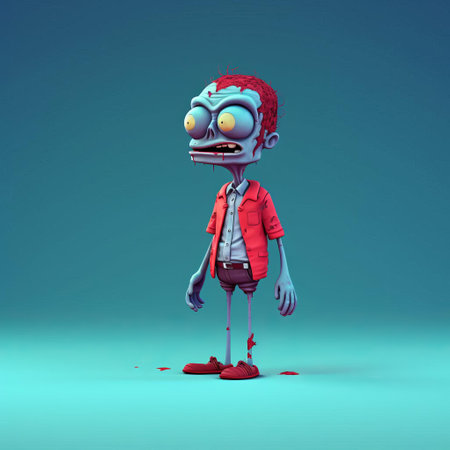 the undead 3d zombie character stands upright, showcasing a minimalist design with clean lines and simple features, perfect for animations, video games, or digital art projects, highlighting its eerie yet fascinating presence in a virtual environment. ai generatedの素材