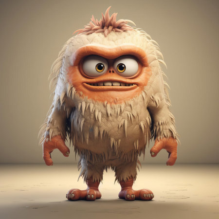 the monster, a fascinating 3d character, stands out with its minimalist design, showcasing a full-body figure with bold lines and vibrant colors, perfect for digital art, animation, and video game development, evoking a sense of fantasy and adventure in a futuristic world. ai generatedの素材