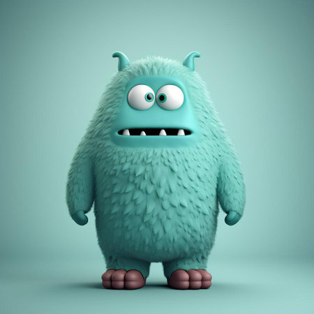 the monster, a fascinating 3d character, stands out with its minimalist design, showcasing a full-body figure with bold lines and vibrant colors, perfect for digital art, animation, and video game development, evoking a sense of fantasy and adventure in a futuristic world. ai generatedの素材