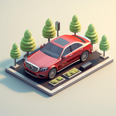 the mercedes-benz c-class sedan is showcased in a stunning isometric view, highlighting its sleek design, luxurious features, and advanced technology, perfect for car enthusiasts and automotive design fans, with its aggressive lines, sporty wheels, and premium interior amenities. ai generatedの素材