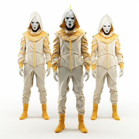 the spooky 3d halloween costume stands out against a crisp white background, showcasing intricate details and vibrant colors, perfect for a thrilling trick-or-treat night, halloween party, or spooky decoration, evoking a sense of eerie mystery and supernatural wonder. ai generatedの素材