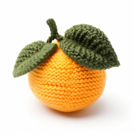 the loquat, a vibrant orange-yellow fruit, is beautifully showcased against a pristine white background, its intricate details and subtle texture accentuated by the soft, natural light, highlighting the artisanal appeal of the knitted replica, perfect for still-life photography and fruit enthusiasts. ai generatedの素材