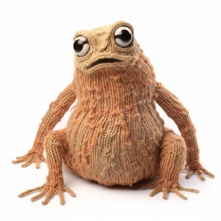 the boggart, a mythical creature from european folklore, is showcased in this captivating photograph, meticulously knitted to perfection and isolated on a pristine white background, highlighting its intricate details and textures, evoking a sense of whimsy and fantasy. ai generatedの素材