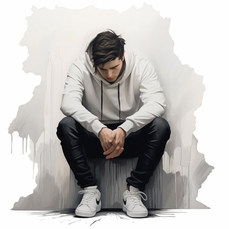 woman sitting alone in a resentful pose, surrounded by a pure white background, conveying a sense of sadness, disappointment, and frustration, highlighting the emotional turmoil and inner conflict that often accompanies feelings of resentment and bitterness in relationships and daily life. ai generatedの素材