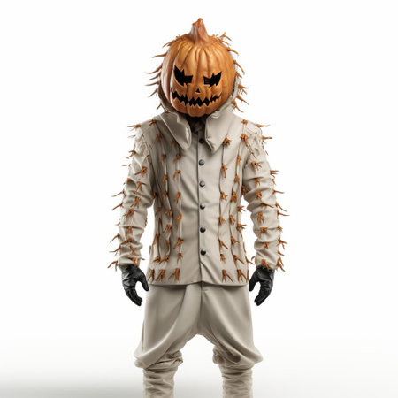the spooky 3d halloween costume stands out against a pristine white background, showcasing intricate details and vibrant colors, perfect for a thrilling trick-or-treat night, halloween party, or creative cosplay event, capturing the essence of the spooky season's festive atmosphere. ai generatedの素材