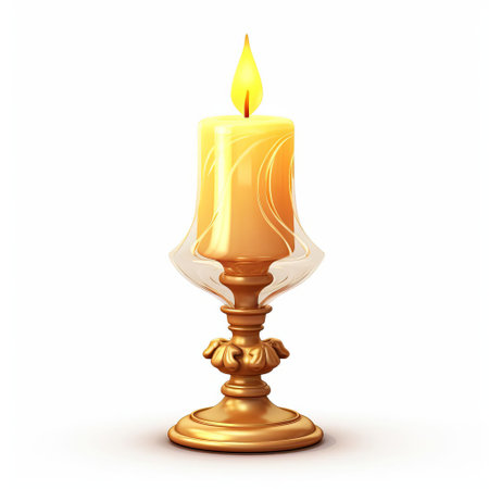 the candle lamp, a warm and cozy decorative piece, sits elegantly isolated on a pristine white background, showcasing its soft glow and intricate design, perfect for adding ambiance to any room, whether it's a relaxing living space or a romantic dinner setting, with its gentle light illuminating the atmosphere. ai generatedの素材