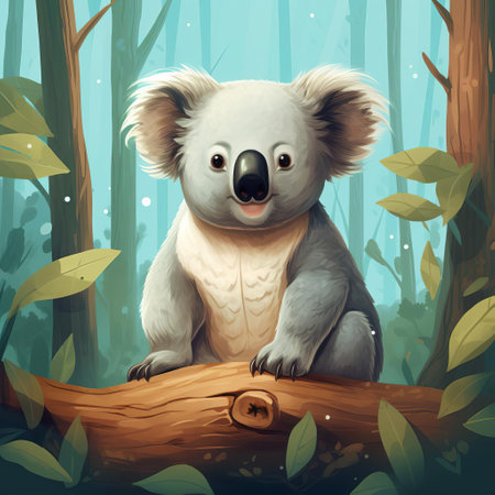 this adorable koala is showcased in a stunning whole-body flat illustration, highlighting its soft grey and white fur, cute facial features, and endearing expression, perfect for nature lovers, animal enthusiasts, and fans of australian wildlife, bringing a touch of the outback to any design. ai generatedの素材